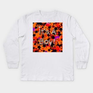 It's A Boy! Stars Orange Kids Long Sleeve T-Shirt